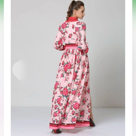 Comino Couture London Let’s Split Pink Floral Long Sleeve Maxi Dress 6 NWT - Picture 6 of 16